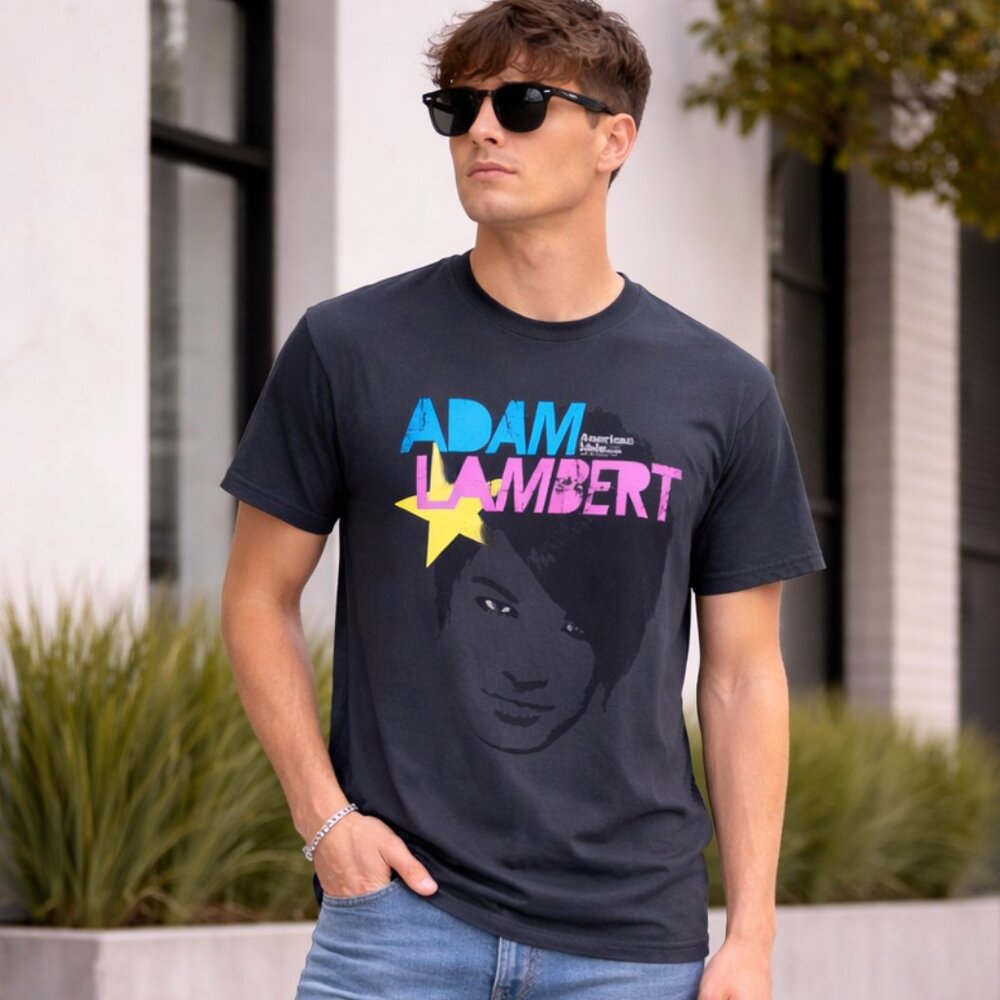 Adam Lambert American Idol Tour Graphic T-Shirt Size M Blue